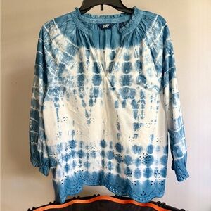 Lands' End Tie-Dye Blue and White Eyelet tunic top - NWOT- size M